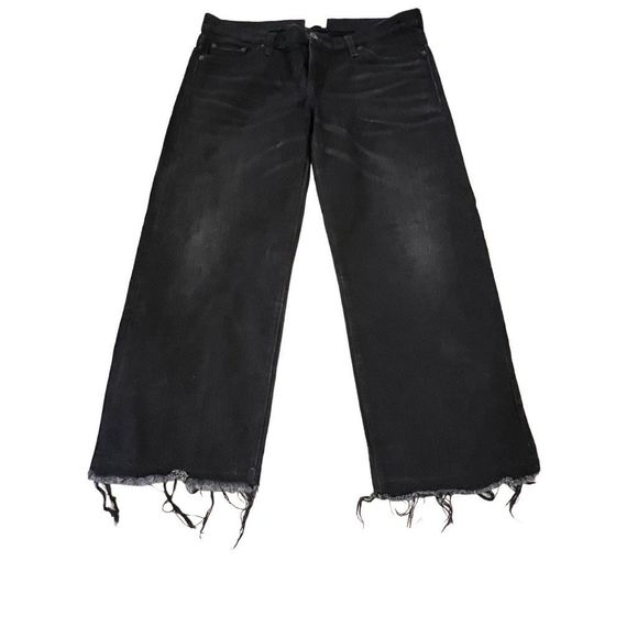 Simon Miller Denim - Simon Miller Black Mid-Rise Raw-Edge Wide-Leg Jeans Size 29